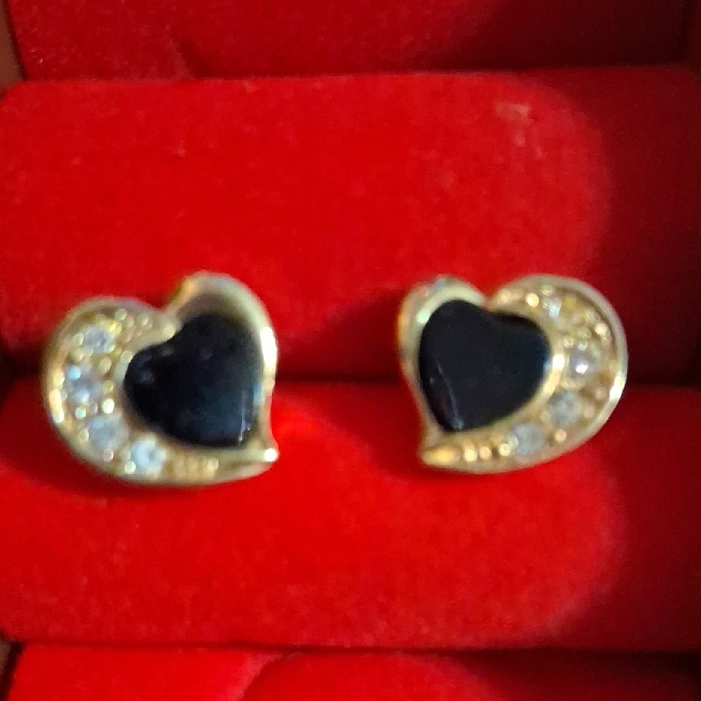 Avon Gold and Black Heart Earrings